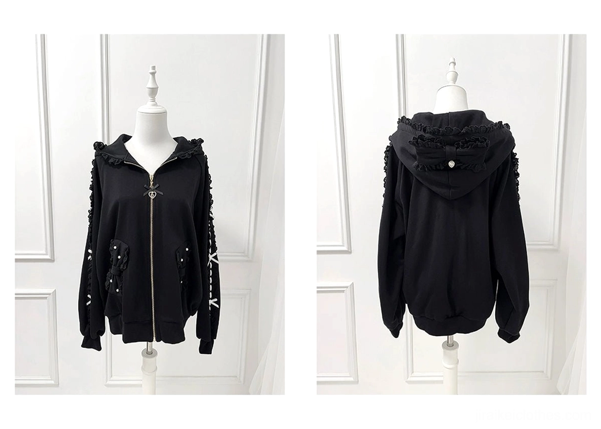 Jirai Kei zip-up hoodie care instructions and product details including fabric composition, processing time, and maintenance recommendations