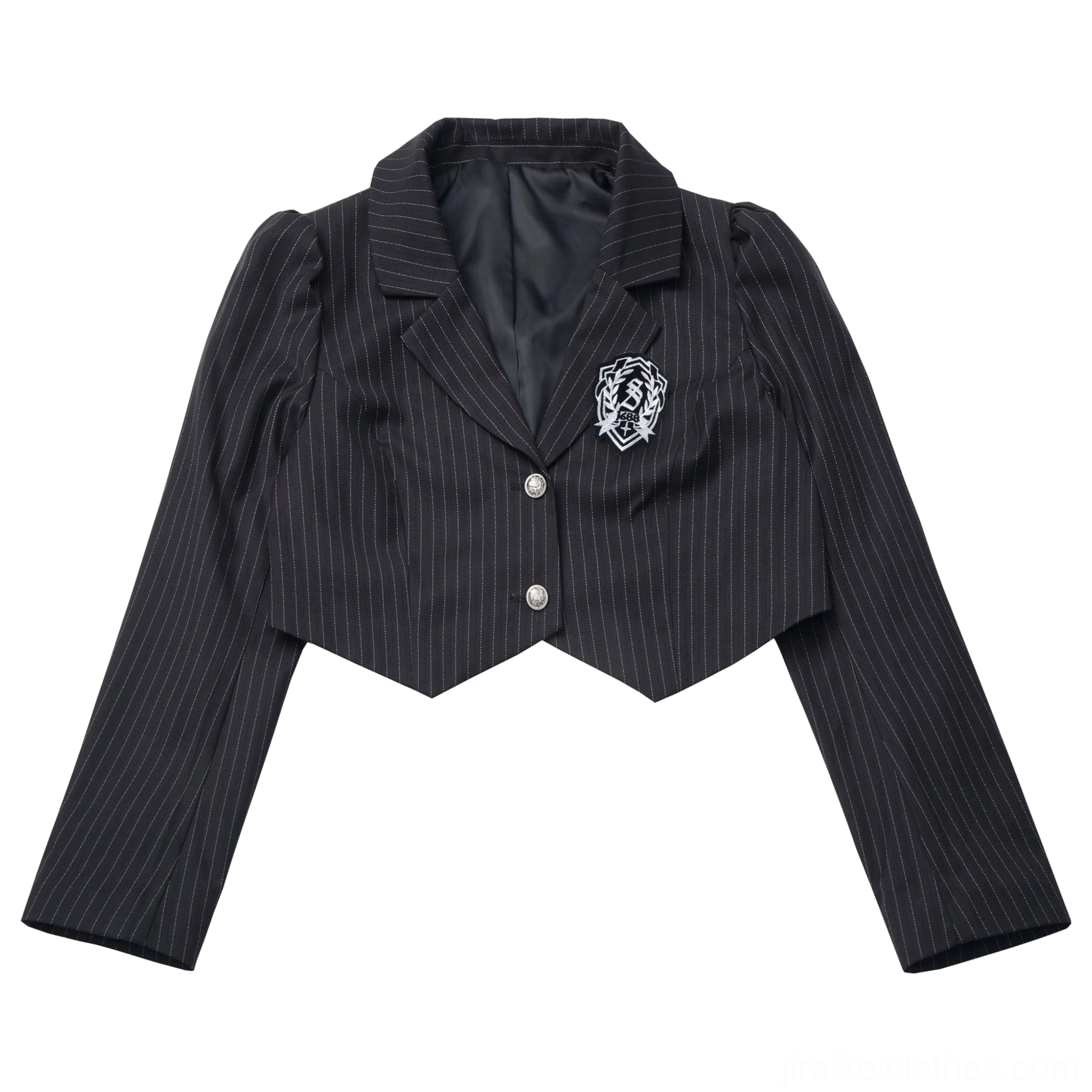 JK uniform suspender skirt detail showing adjustable metal straps, waist belt attachment, and suspender mechanism for secure fit during wear