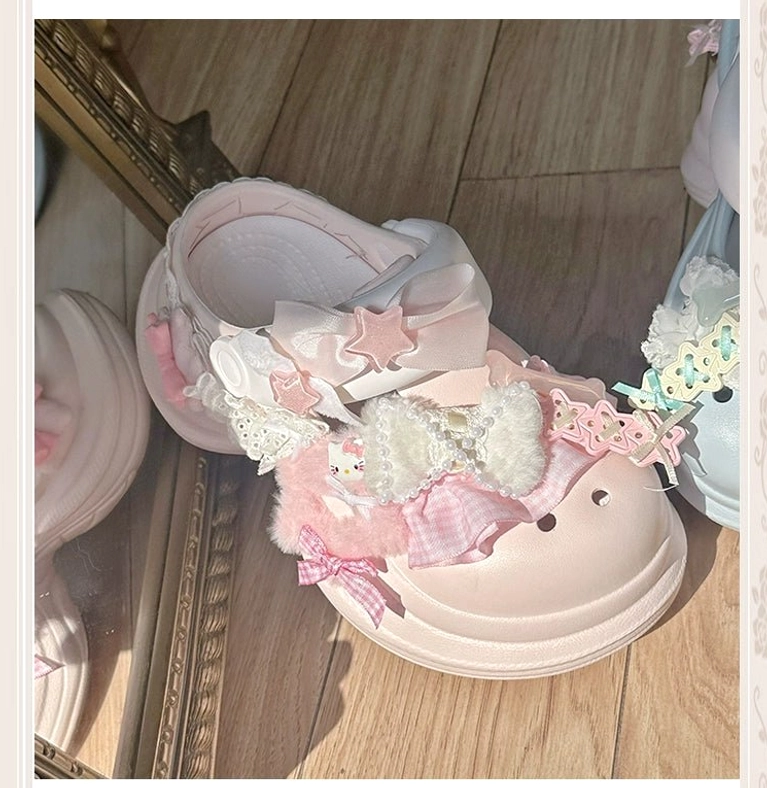 Kawaii Jirai Kei clog sandal care and maintenance guide featuring polka-dot sock pairing, styling suggestions, and preservation tips for embellishments