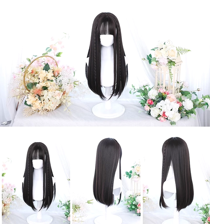 Long curly cold brown Jirai Kei wig with straight bangs care maintenance instructions styling guide