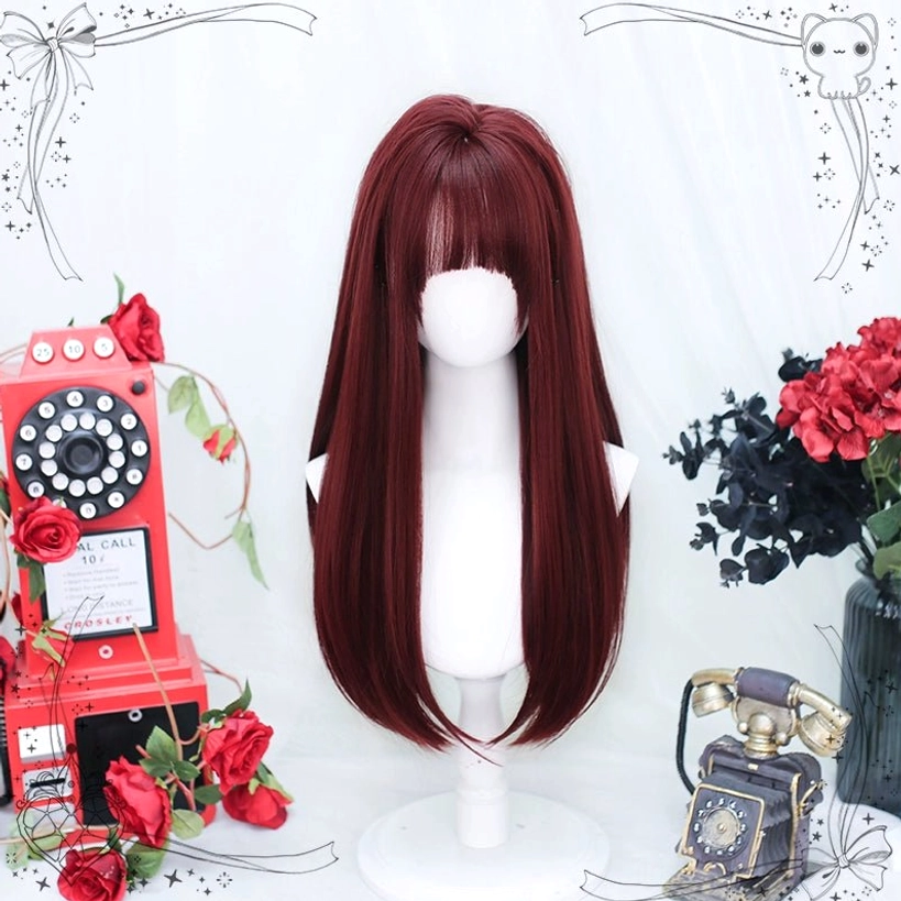 Long curly cold brown Jirai Kei wig with straight bangs high-temperature synthetic fiber product showcase
