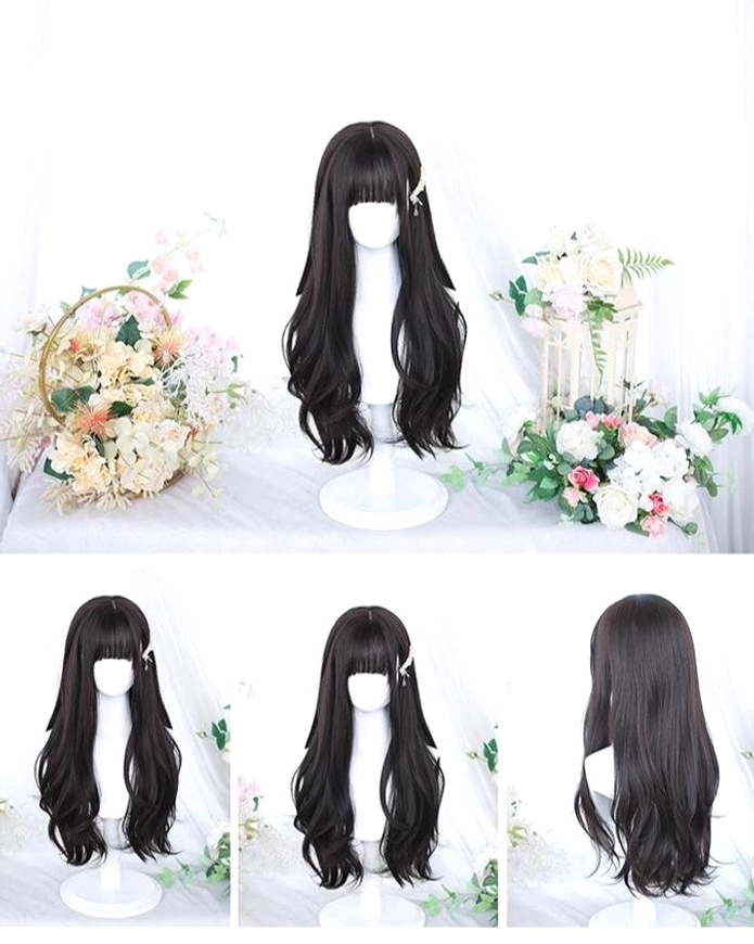 Long curly Jirai Kei wig with straight bangs perfect for Lolita fashion gathering and events
