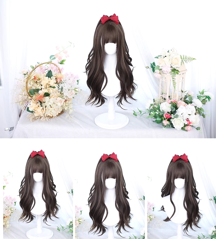 Long curly multi-color Jirai Kei wig with straight bangs size options length variations available