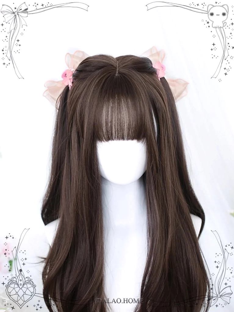 Long wavy Jirai Kei wig with straight bangs and high-temperature fiber showing realistic natural hair appearance