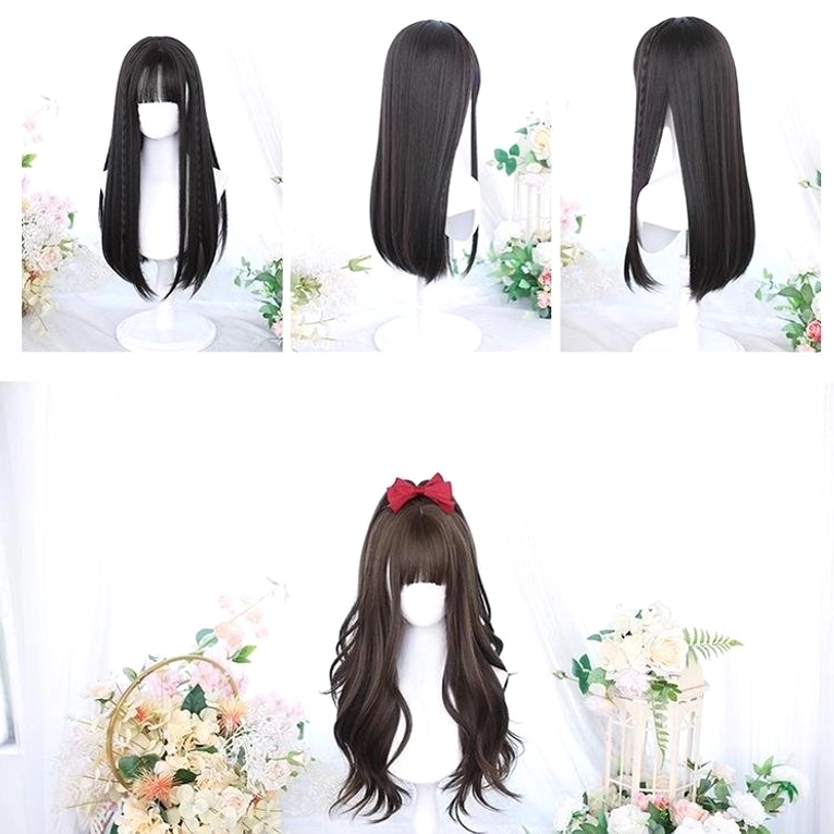 Long wavy Jirai Kei wig with straight bangs realistic natural hair texture appearance comparison