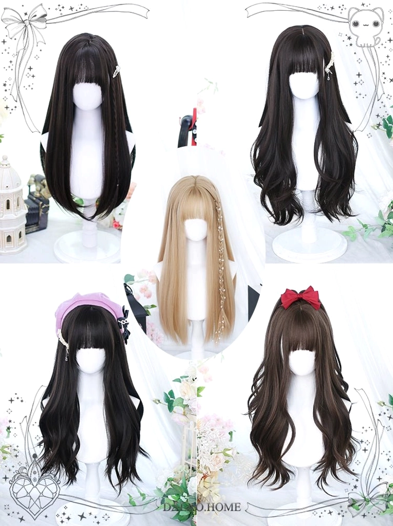 Long wavy Jirai Kei wig with straight bangs ready to ship in-stock availability quick delivery