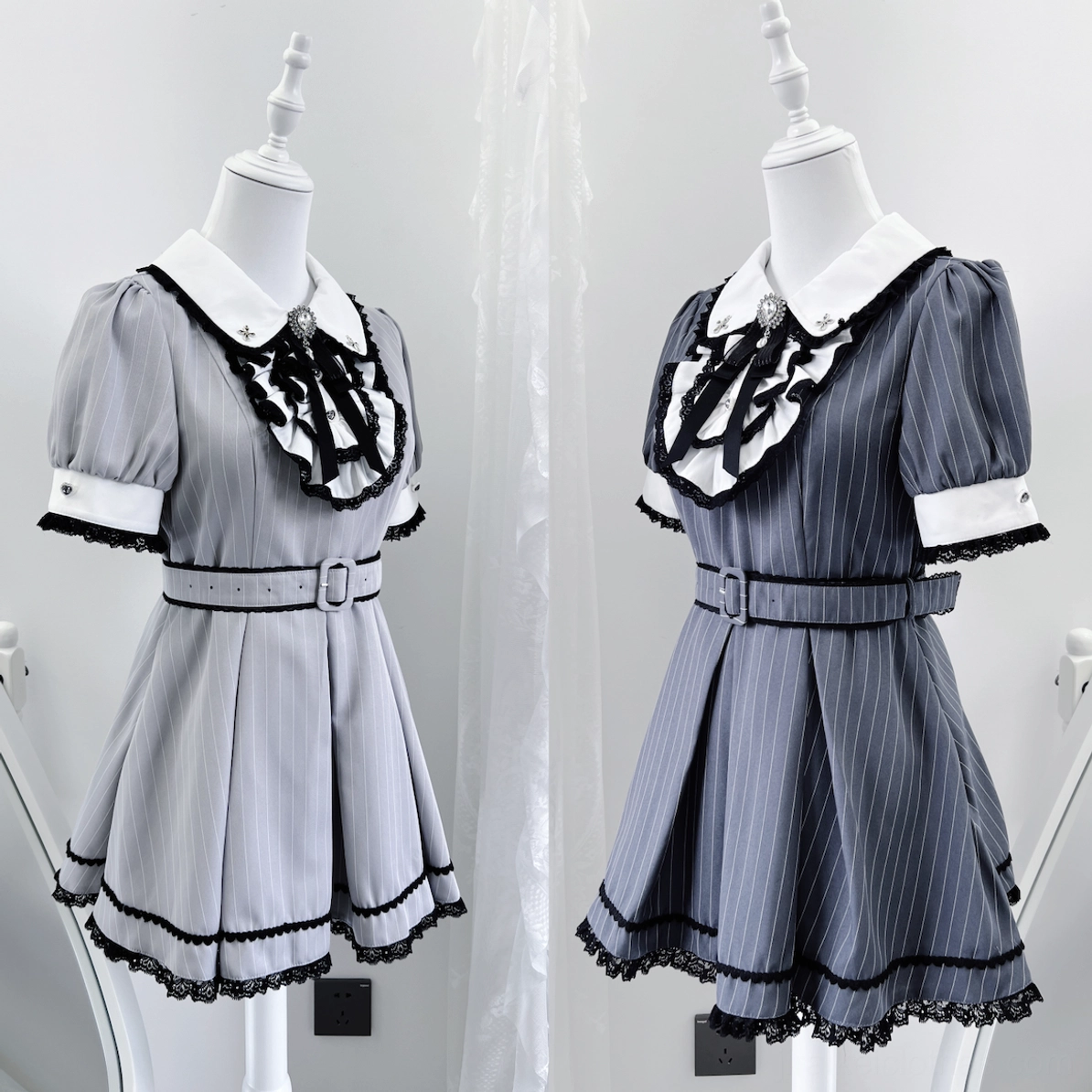 Maid Jirai Kei dress back zipper closure waist belt detachable elements full set