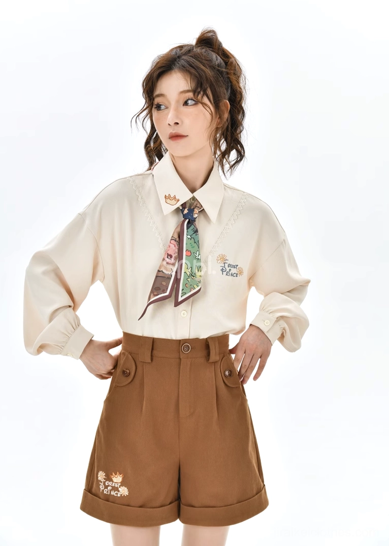 Side profile of mori kei clothing set showing silhouette drape and structural details of vest and shorts