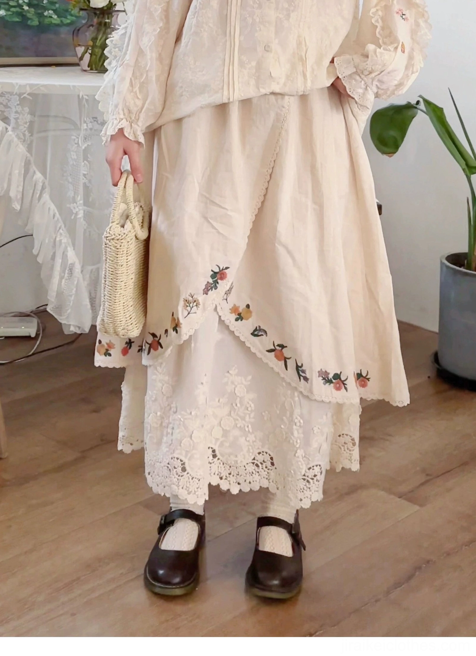 Mori kei embroidered skirt versatile styling options casual and formal occasions coordinate ideas