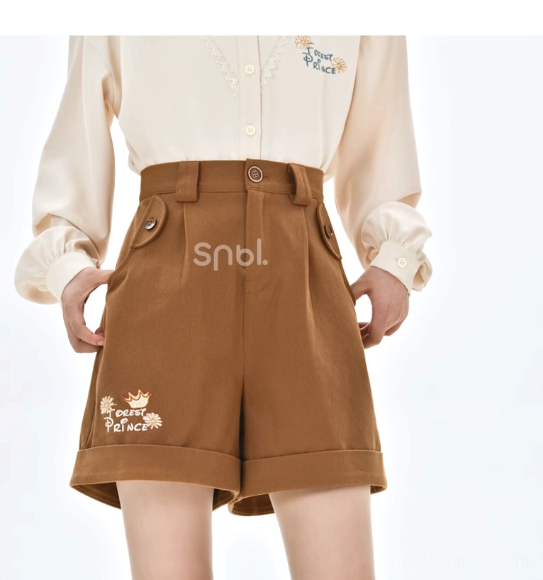 Mori kei outfit fabric material texture close-up showing polyester blouse cotton shorts acrylic-blend vest quality
