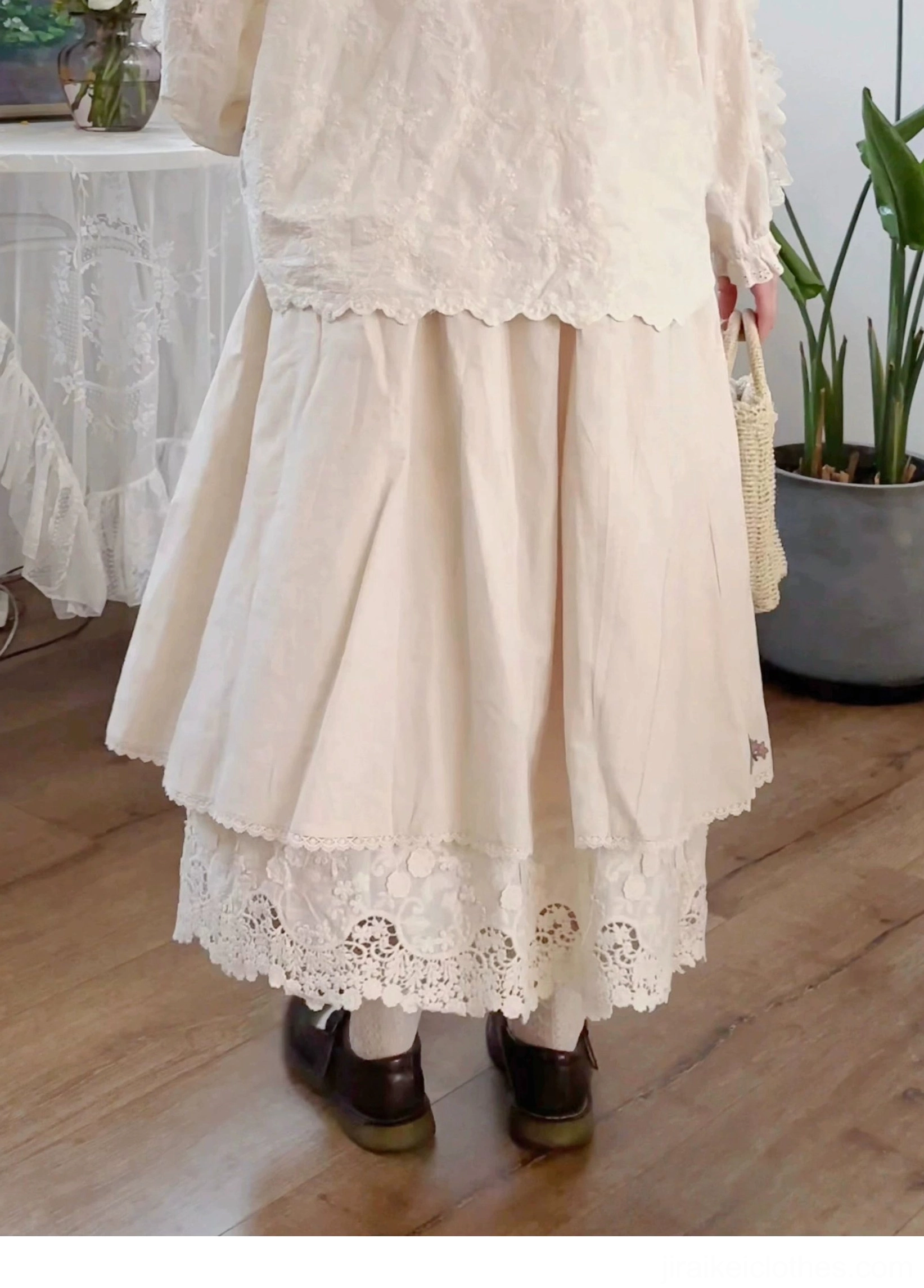 Mori kei retro embroidered skirt natural linen sustainable eco-conscious fashion choice detail