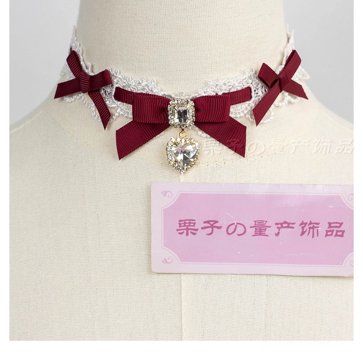 Navy blue double-layer choker necklace pearl strand heart charms complete set