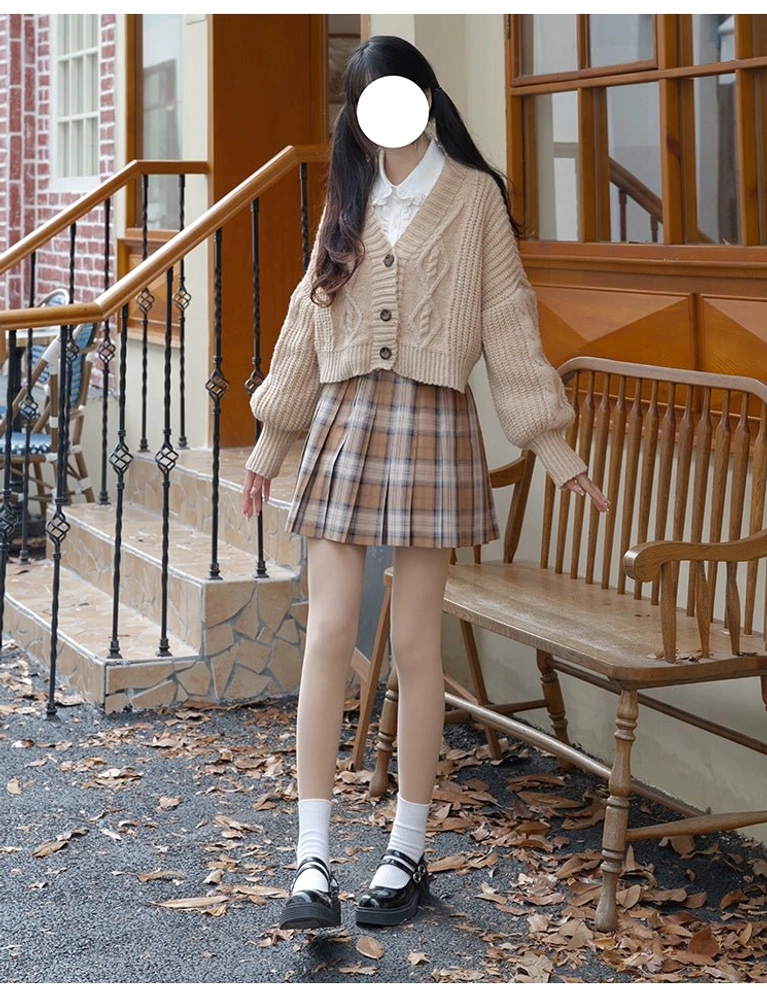 Nude compression tights jirai kei full body front porch cardigan plaid skirt