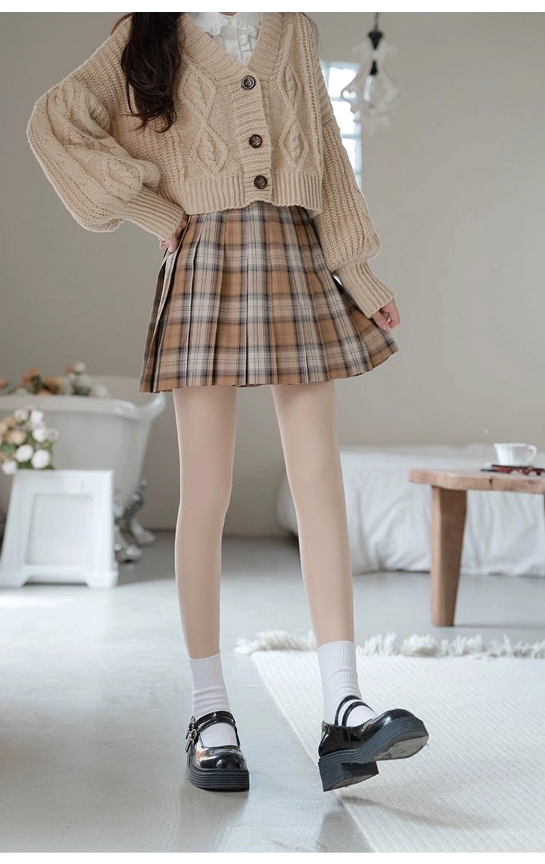 Nude sheer tights jirai kei full body front view white socks loafers indoor