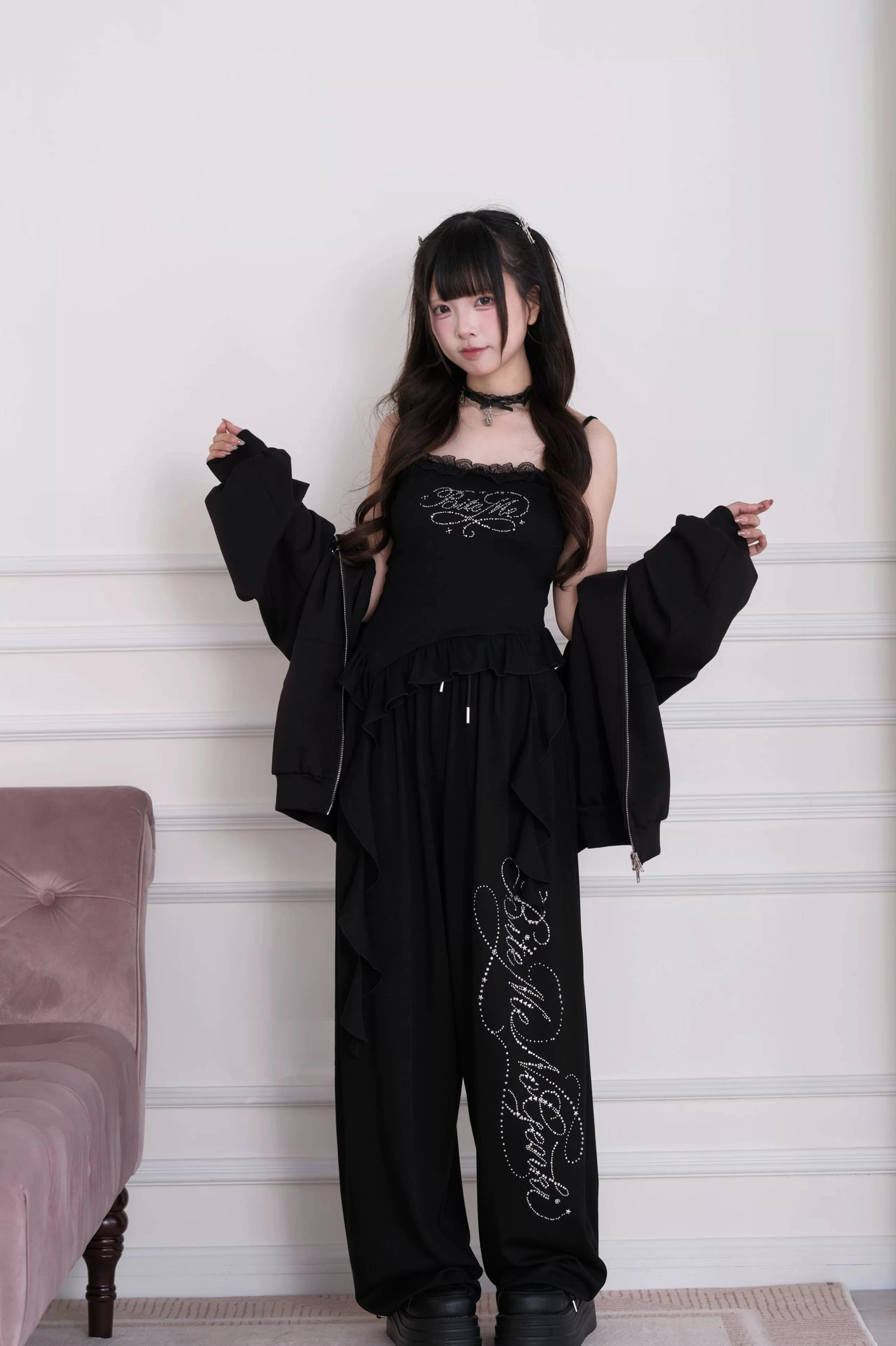 Oversized loose fit hoodie jacket silhouette styled with undone aesthetic - Jirai Kei intentional casual streetwear