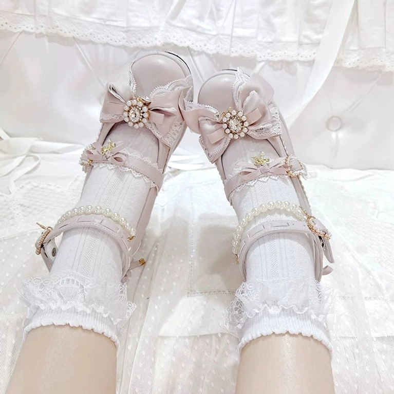 Pink Jirai Kei platform Lolita shoes outdoor styling pavement concrete urban aesthetic location