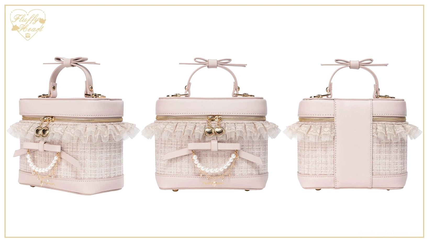 Pink Ryousangata bucket bag with detachable pearl chain sweet Jirai Kei fashion aesthetic