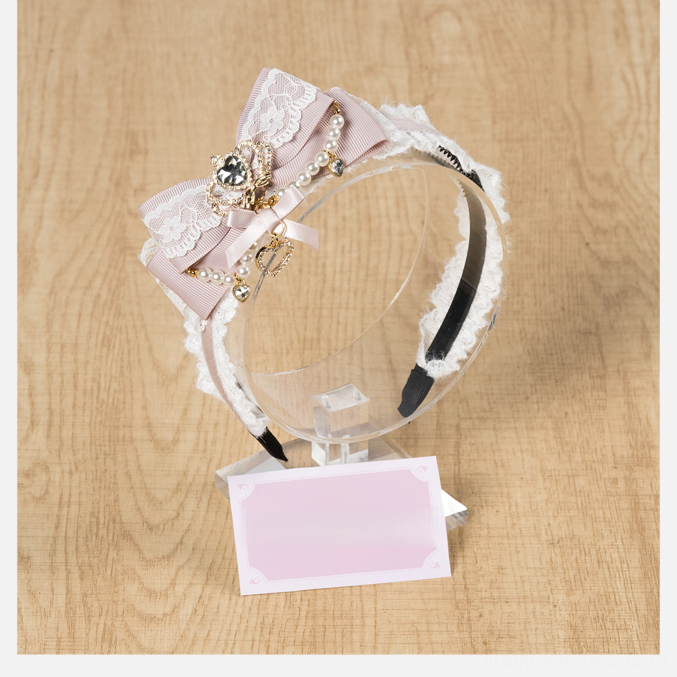 Pink and white ryousangata plush bow headband product display soft material romantic aesthetic