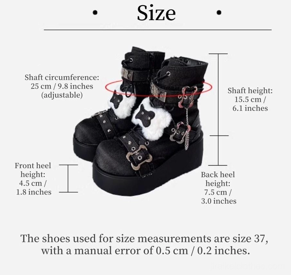 Platform Martin boots hardware collection detail showing rivets metal chains buckles bone decorations close-up