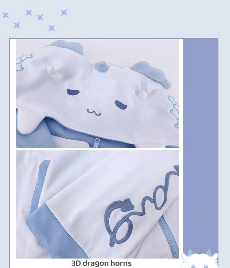 Pleated mini skirt from Tenshi Kaiwai dragon outfit collection - light blue color with zipper closure detail and functional side pockets showcase