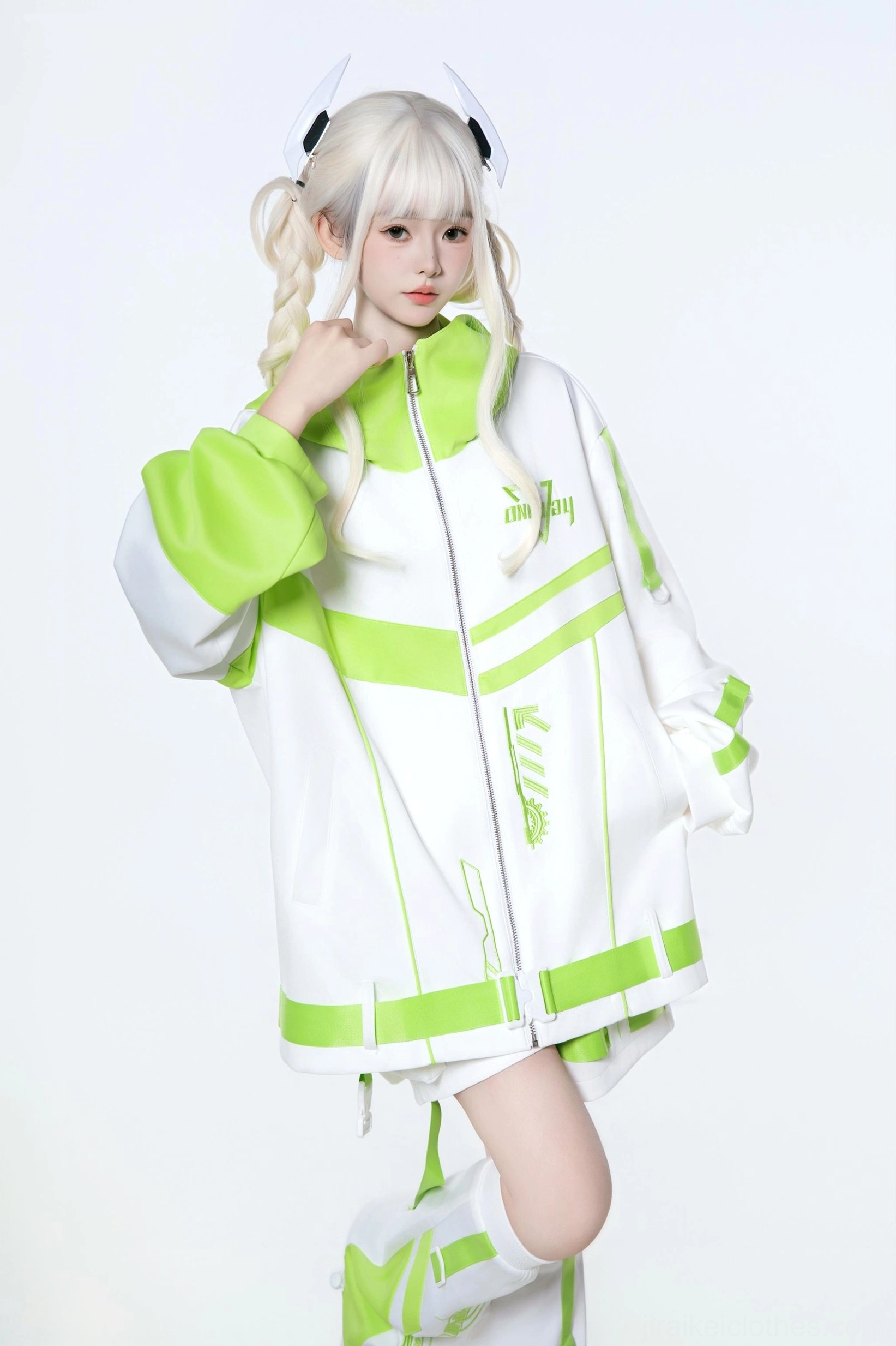 Plus-size techwear oversized jacket - three-quarter front view showing loose comfortable fit for body positivity fashion