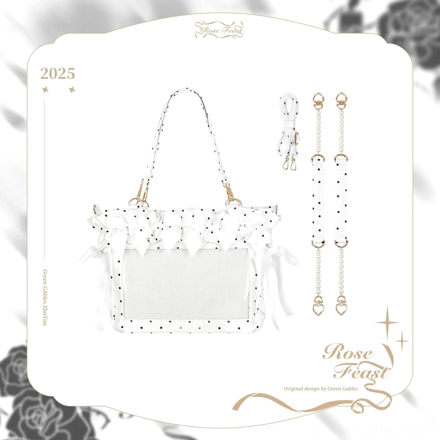 Polka dots Jirai Kei itabag color pattern playful dot design with contrasting color combination clear display window and bow trim details