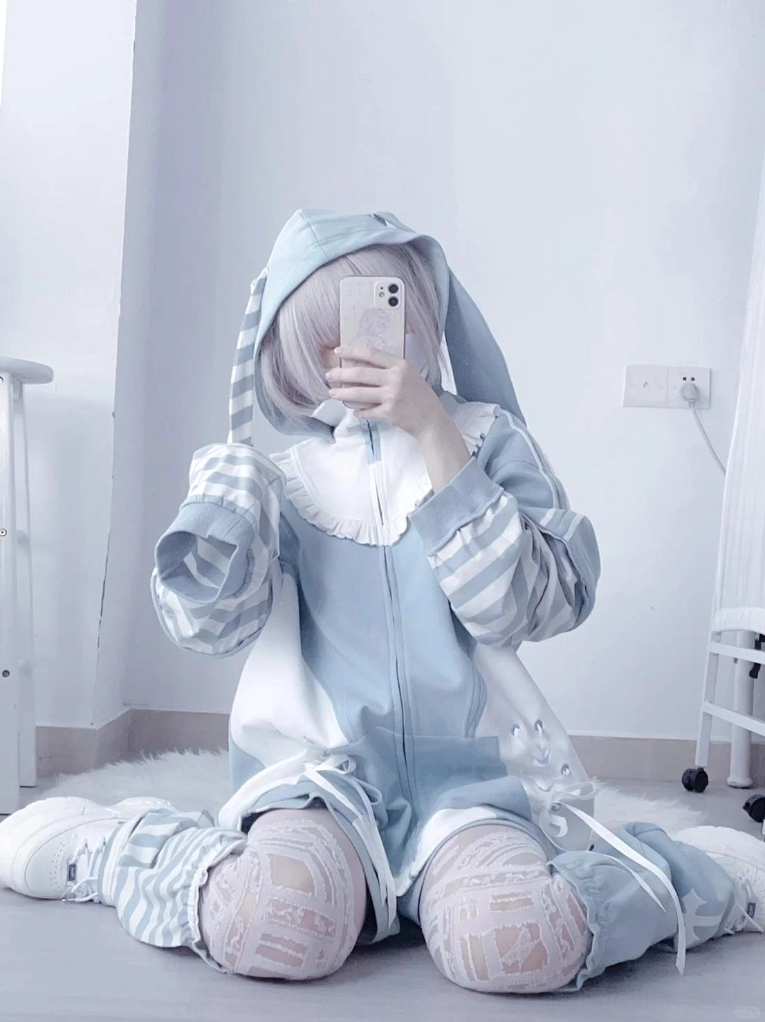 Rabbit hair decorative accessory for Tenshi Kaiwai hoodie set showing cute embellishment detail component