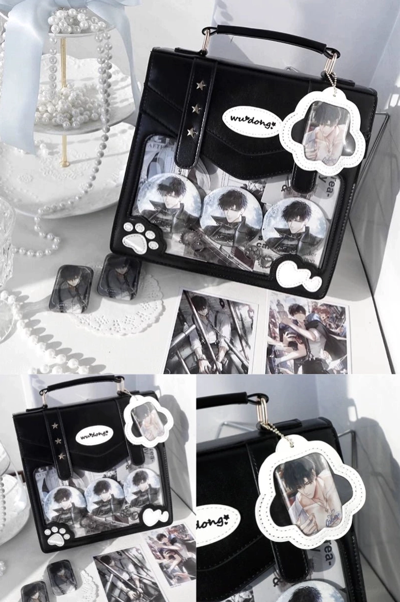 red jirai kei cat paw ita bag clear display window anime aesthetic styling front view