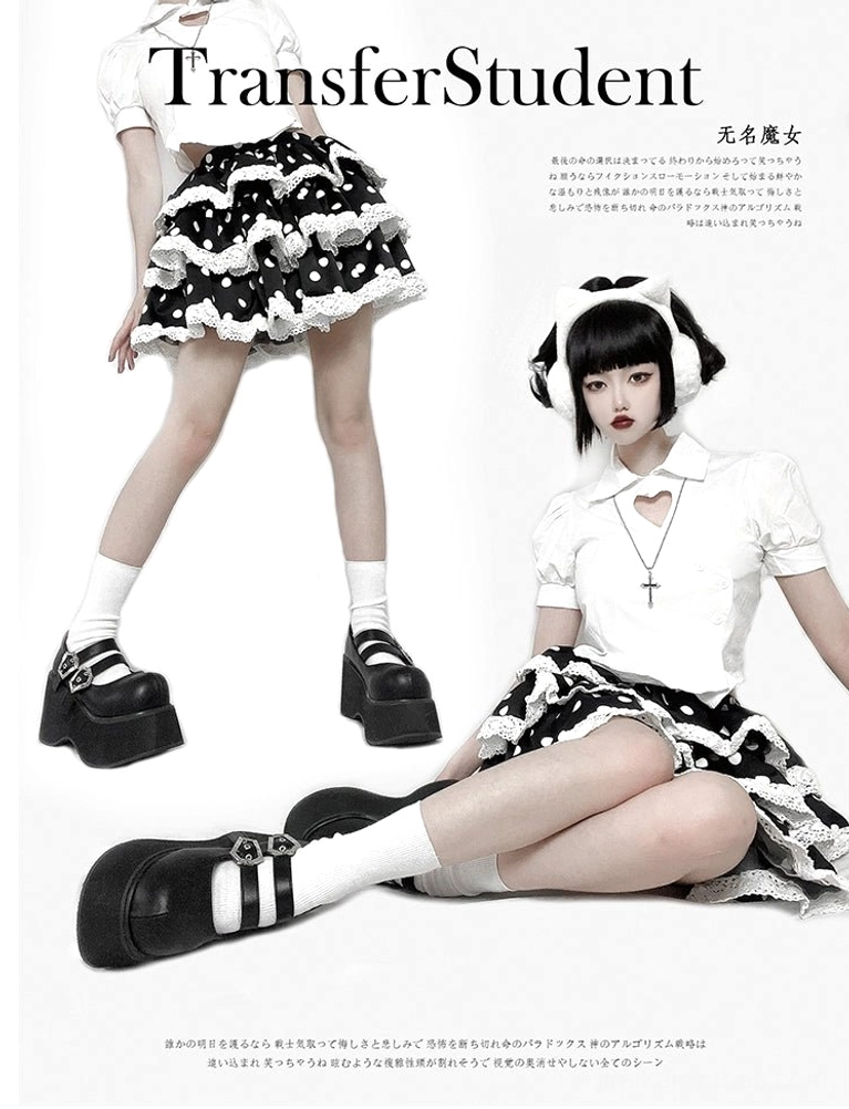 Red lace Mary Jane platform shoes detailed view of lace pattern texture dual silver buckles and platform sole construction