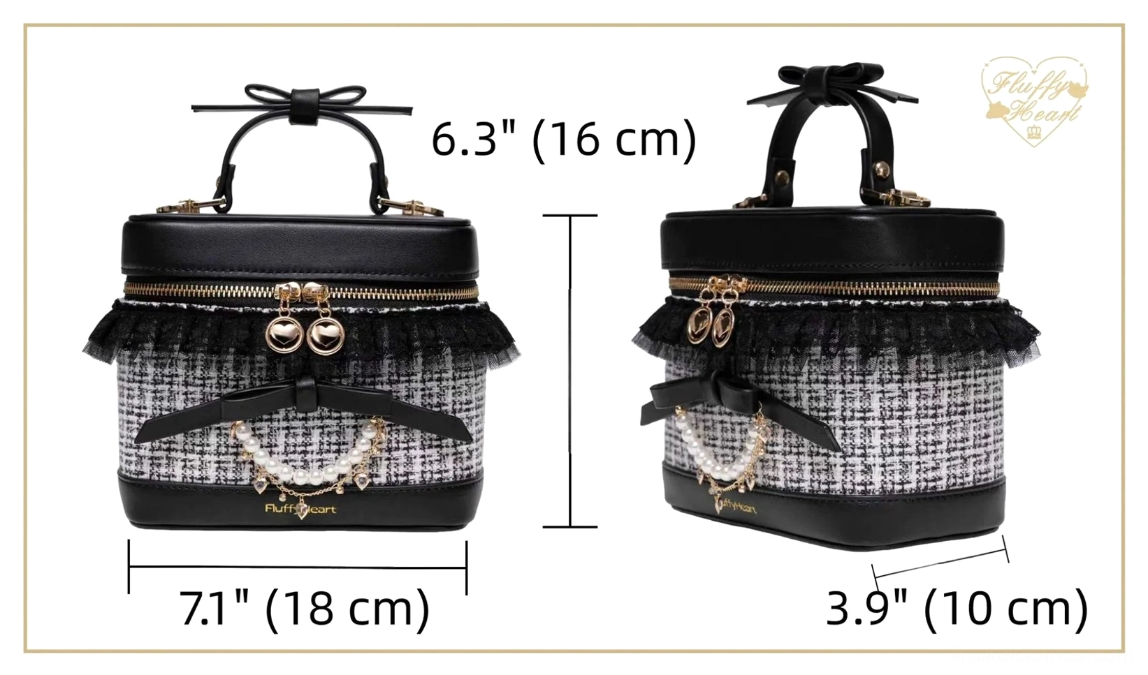 Two color variants Ryousangata bucket bags flat lay product display bow handles size comparison
