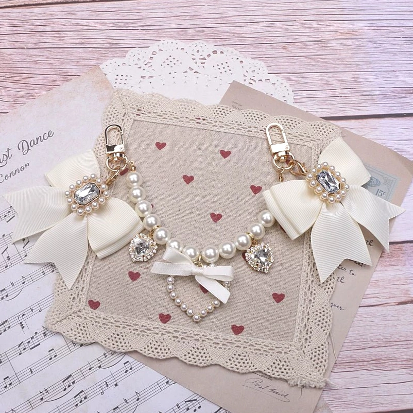 Ryousangata chain charm extended 11.8 inch 30 cm length pearl chain heart pendant