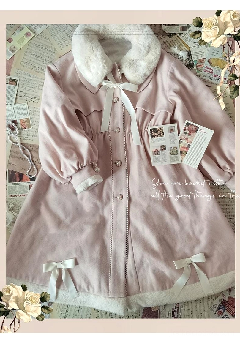 Ryousangata Jirai Kei winter coat fabric composition - wool-like polyester and cotton blend material showing texture quality and insulation properties