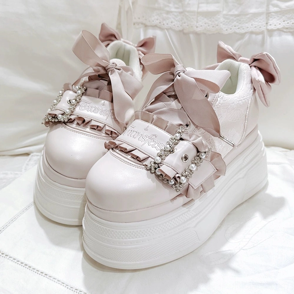 Ryousangata Jirai Kei platform shoes matte pink satin bow satin bow heel therapeutic design