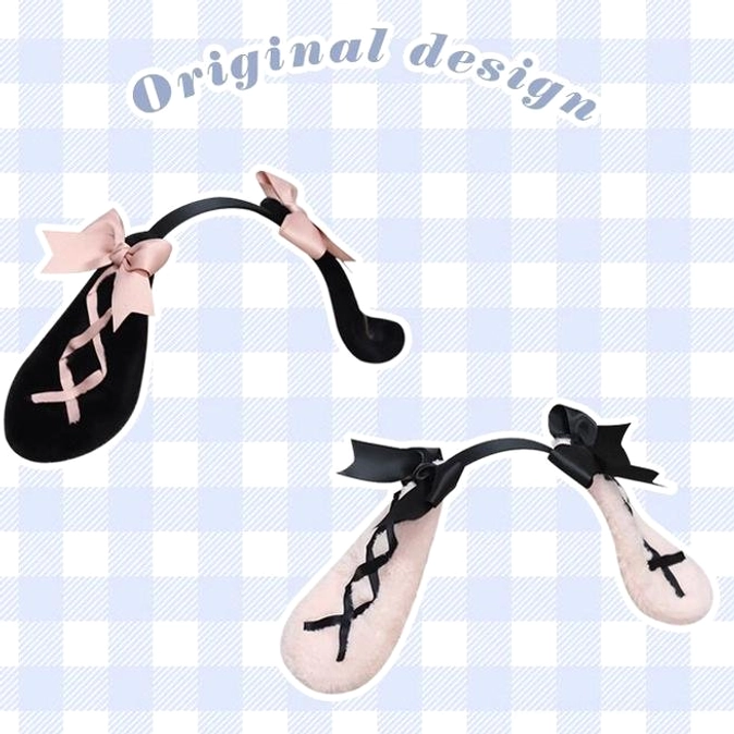 Ryousangata Jirai Kei rabbit ear hairband flat lay display showing both black and pink color variants with crisscross ribbon and satin bows against checkered background