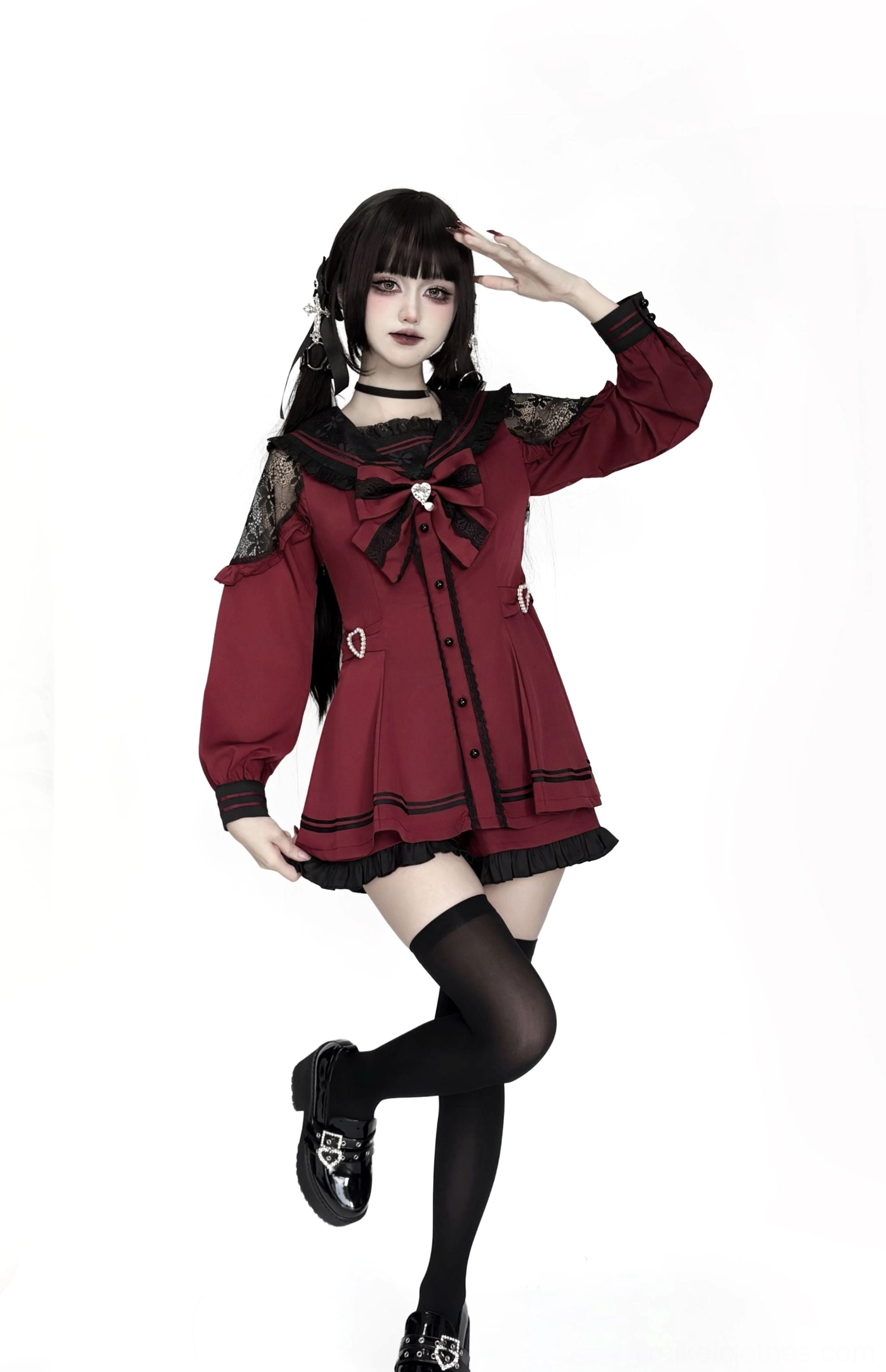 Sailor Jirai Kei dress set aqua without piping preorder variant clean design aesthetic