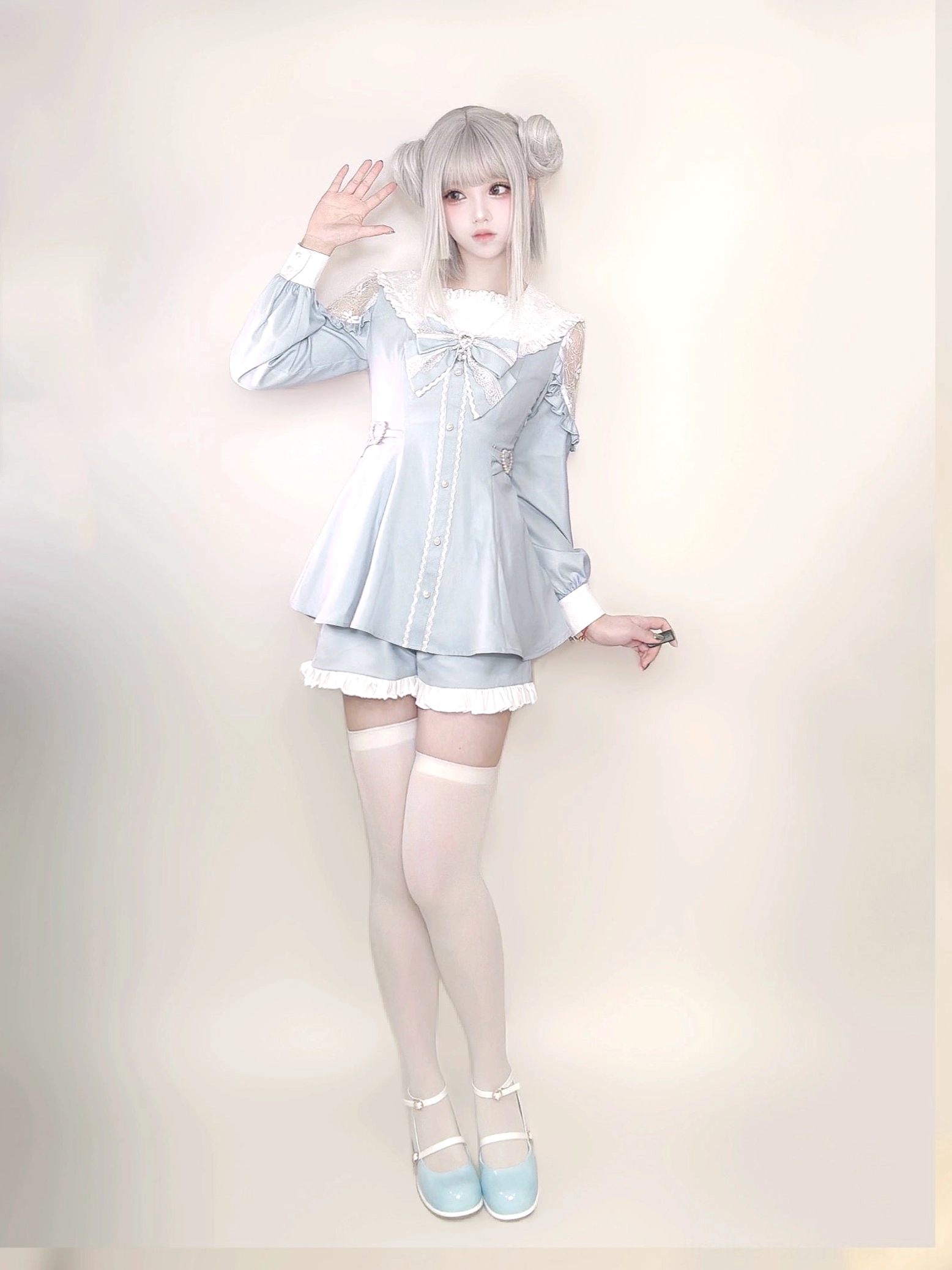 Sailor Jirai Kei dress set back view detail of shorts and lower garment construction on model