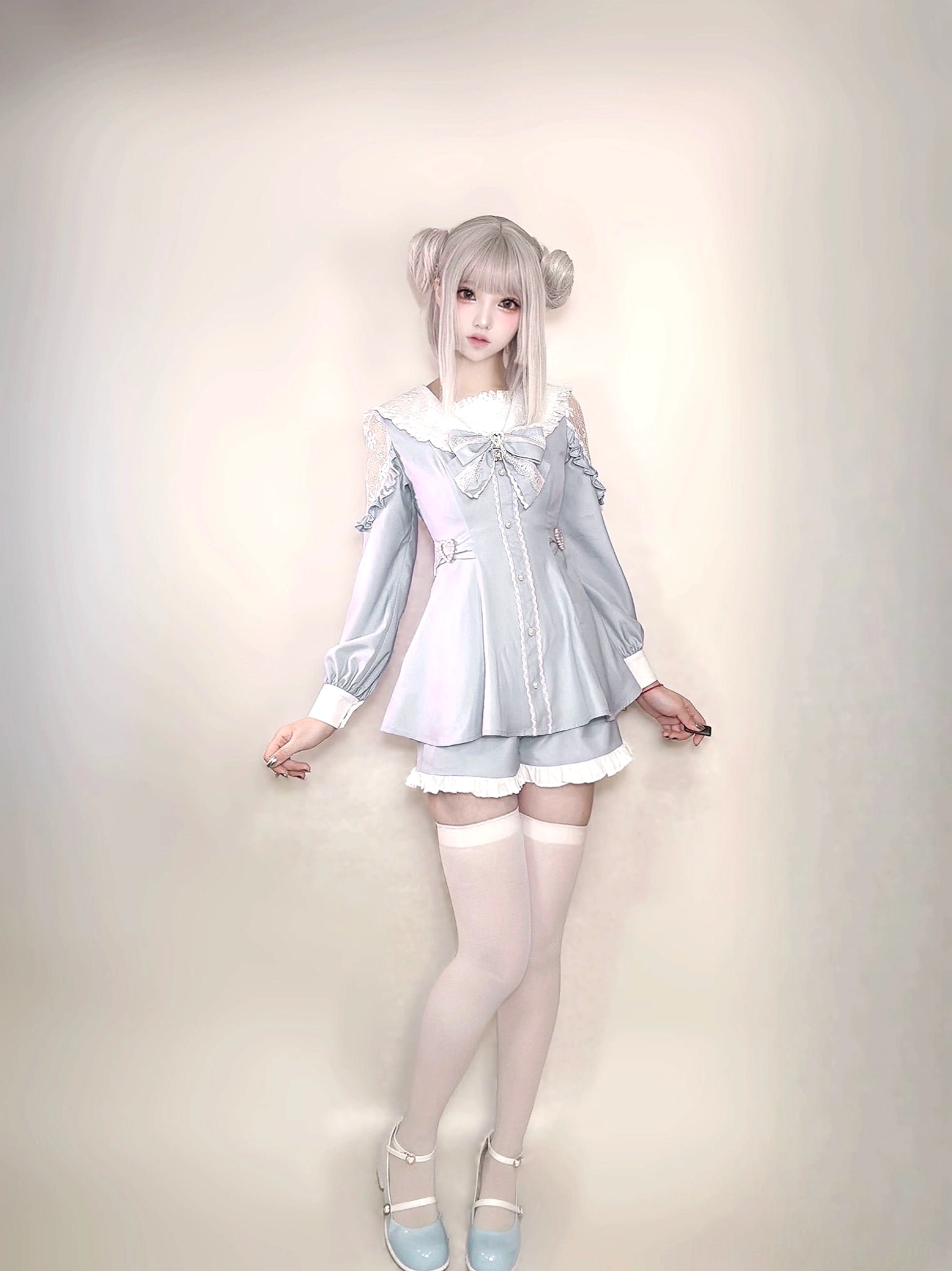 Sailor Jirai Kei dress set black with grey accents color option on model full outfit display