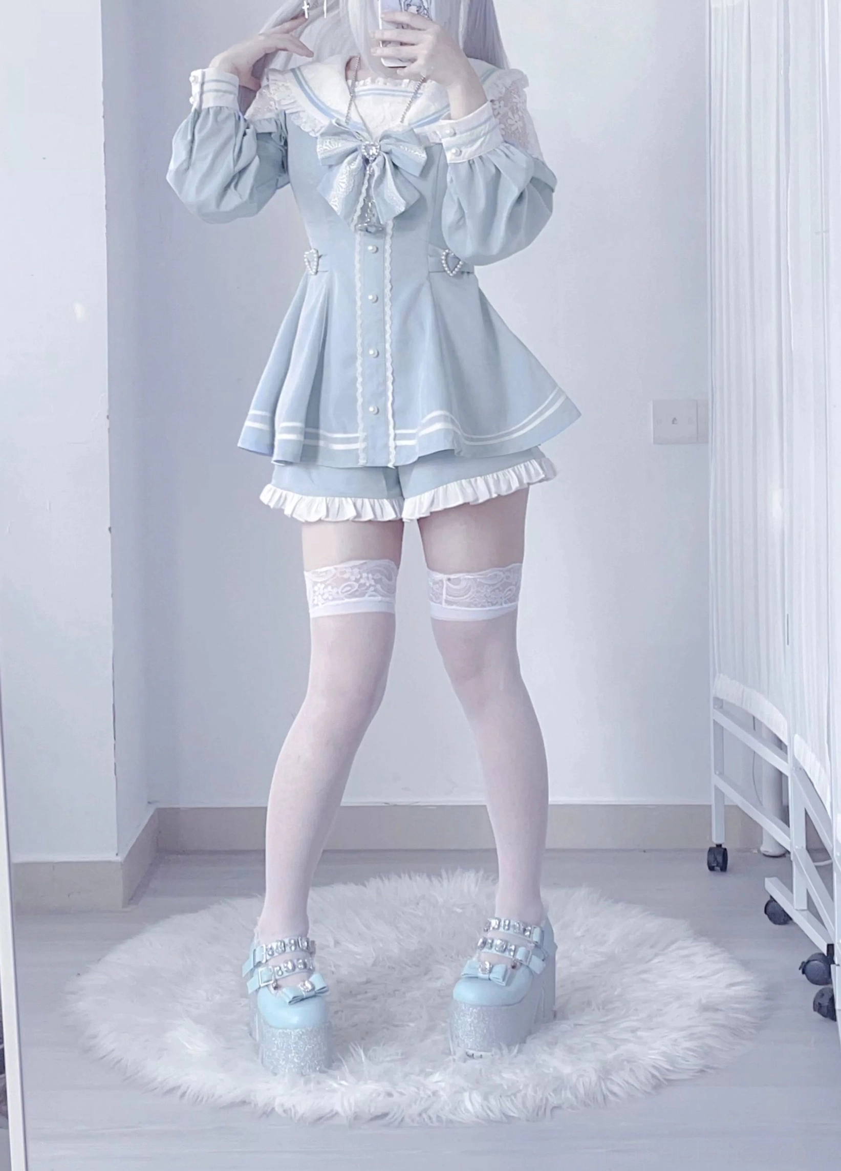 Sailor Jirai Kei dress set color variant comparison multiple shades flat display on forms