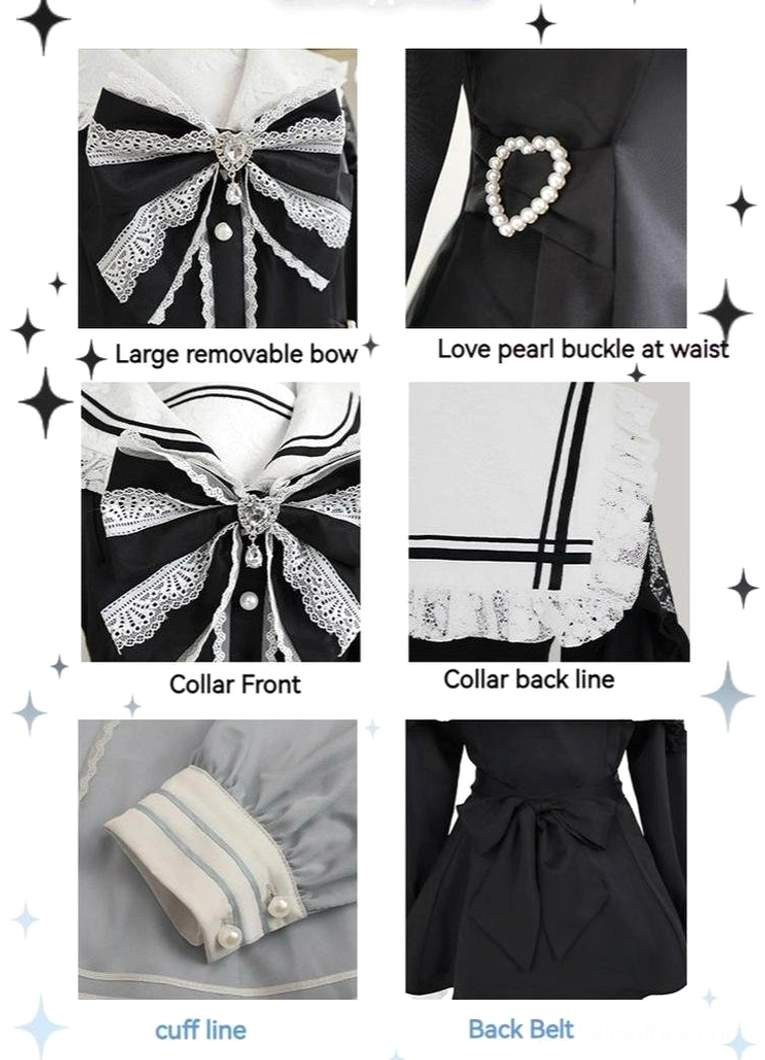 Sailor Jirai Kei dress set detail breakdown diagram labeling key design features embellishments