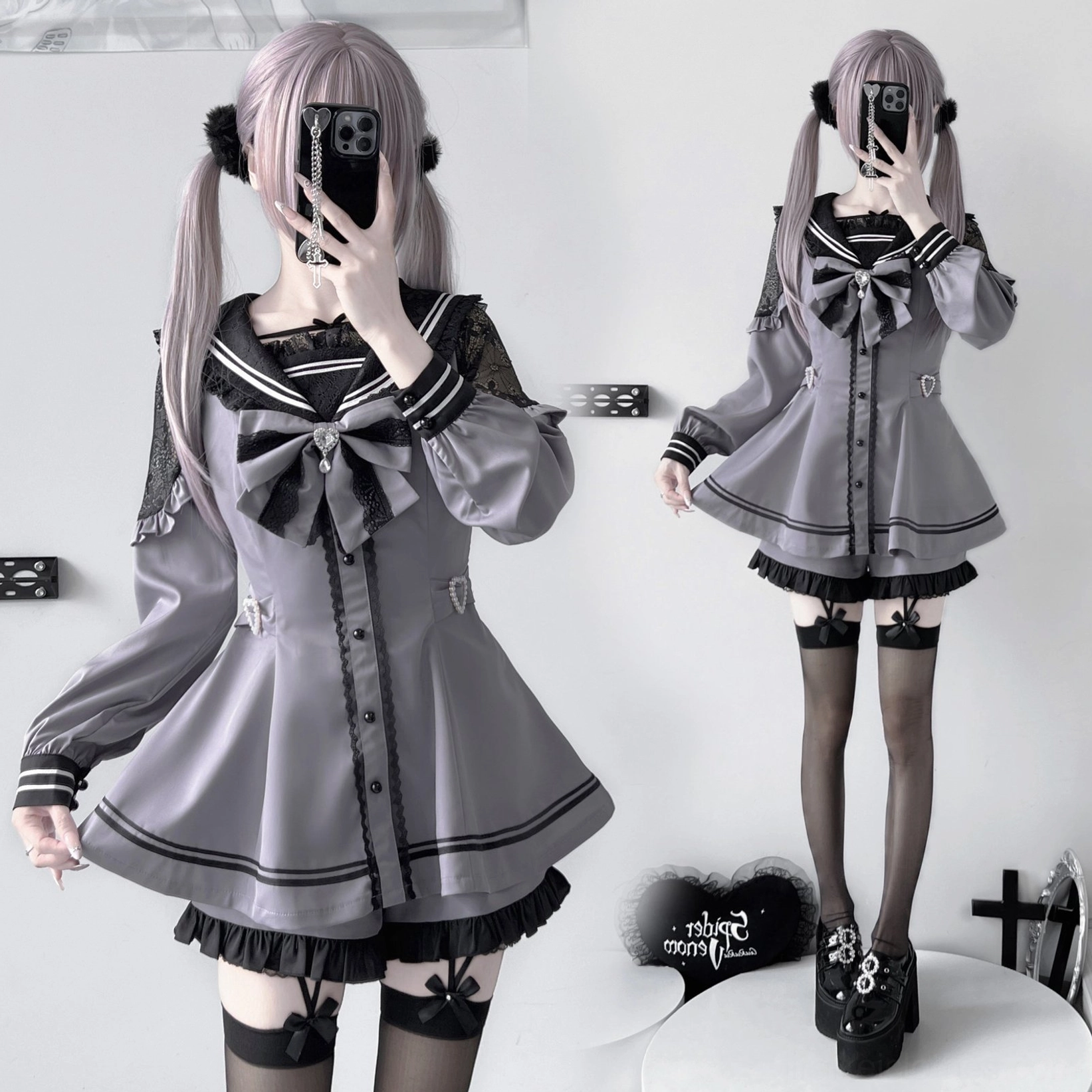 Sailor Jirai Kei dress set fashion editorial style photoshoot professional styling showcase