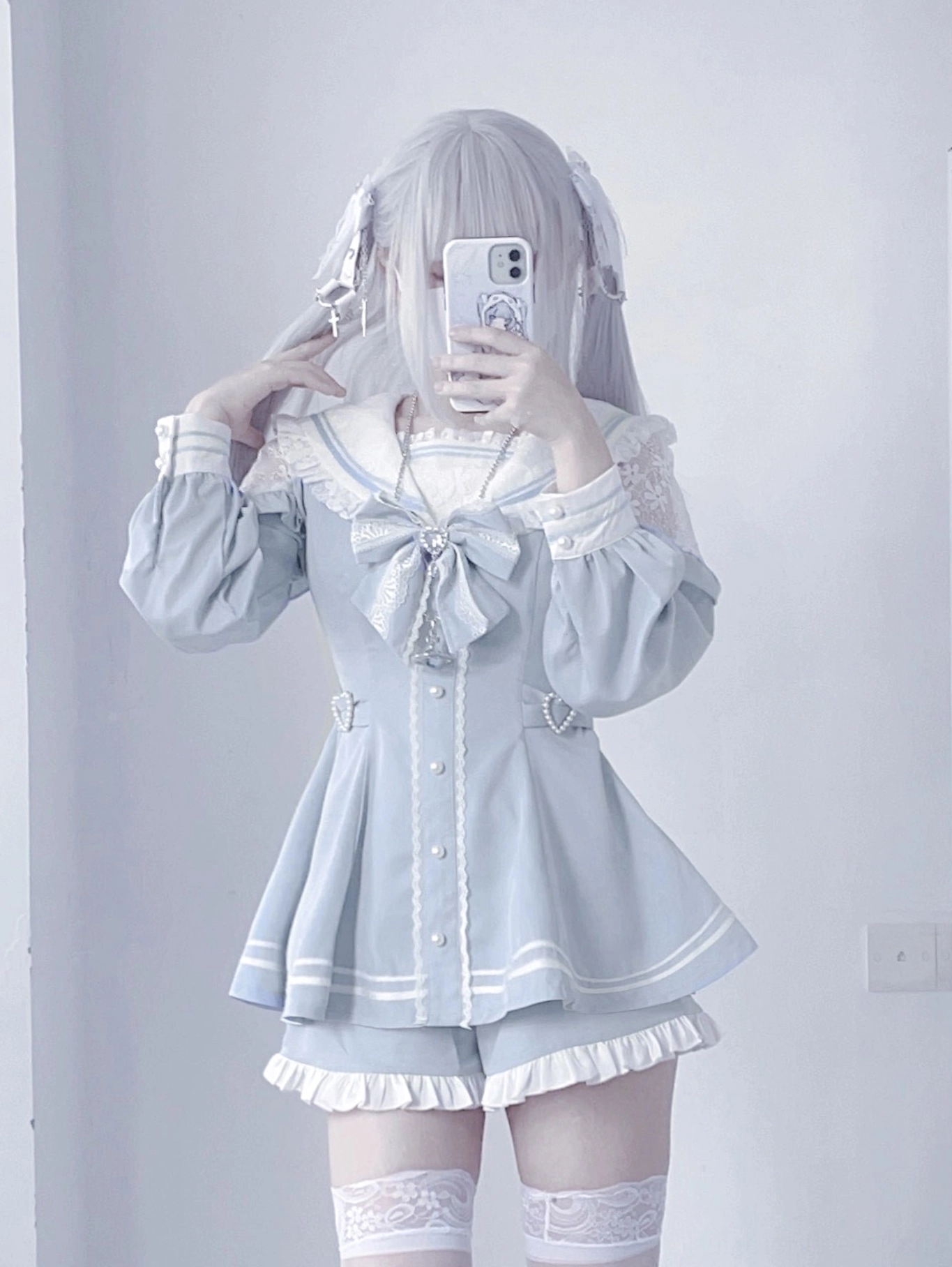 Sailor Jirai Kei dress set thick fabric version long sleeves warm weather variant product display