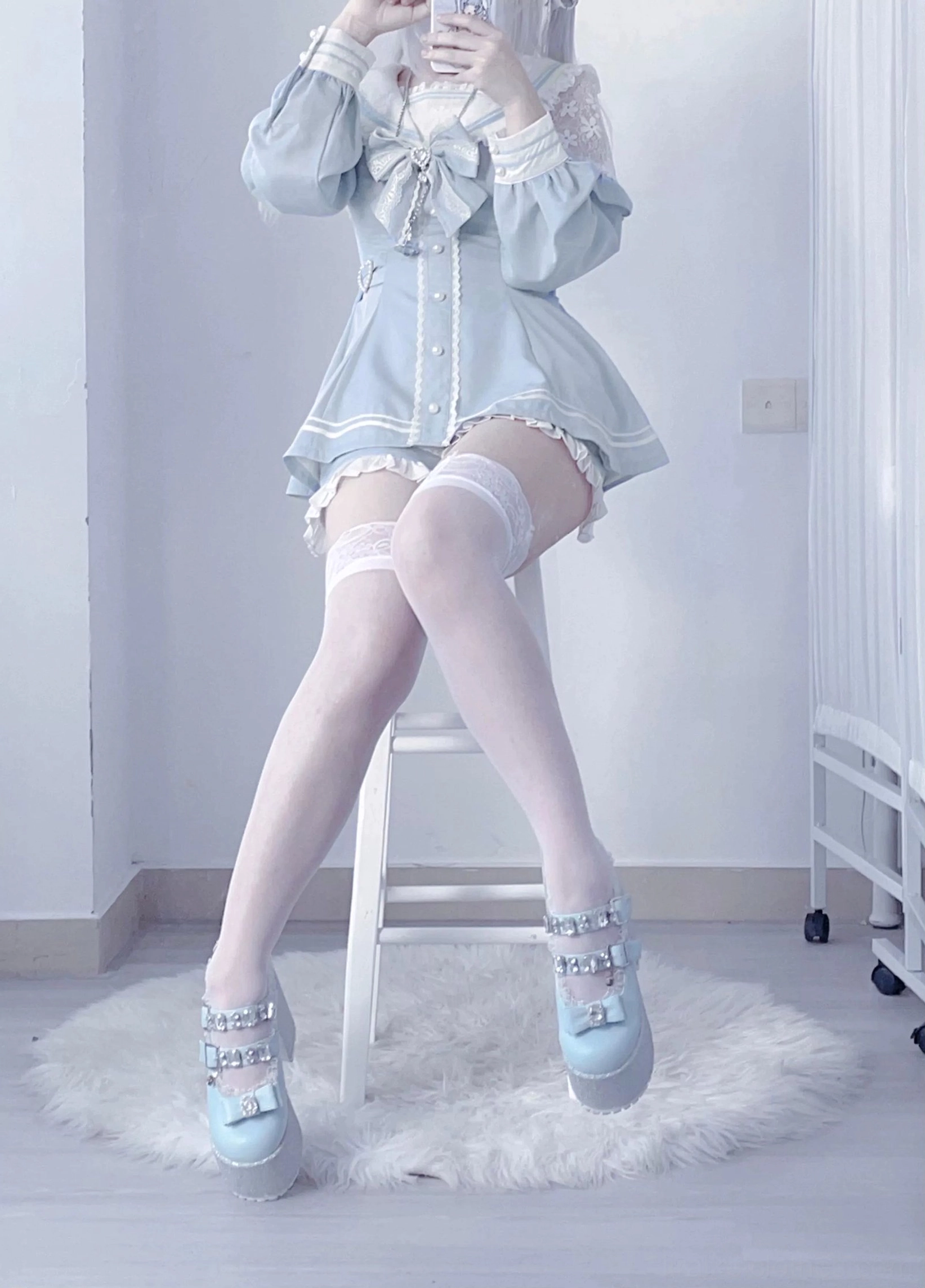 Sailor Jirai Kei dress set without piping design clean minimalist aesthetic front view flat display