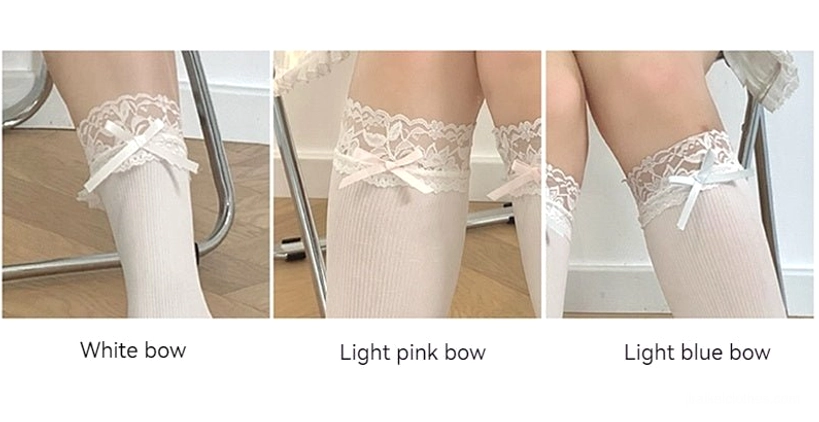 Short ankle Jirai Kei socks with white light blue light pink bow options complete color palette