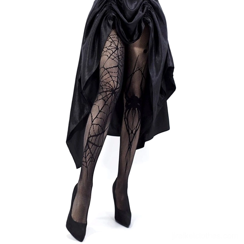 Spiderweb fishnet tights product flat lay or packaging display black and white color options jirai kei