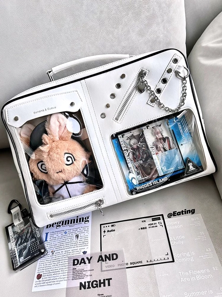 Standard style black Jirai Kei ita bag with black threads and removable backpack strap system