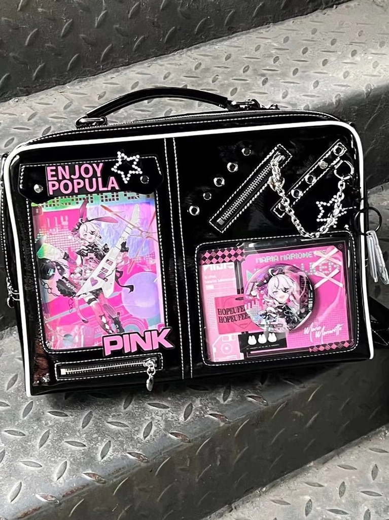 Standard style black Jirai Kei ita bag versatile multi-wear design customizable straps