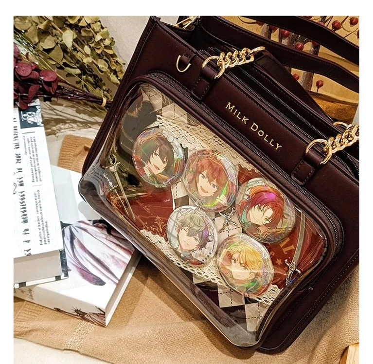 Structured shape maintenance of checkered ita bag showing photo-ready badge display without deformation