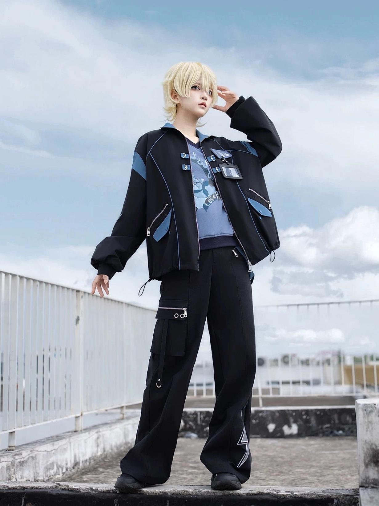 Trench coat fabric texture of Techwear Set showing durability and weather-resistant properties with structured appearance