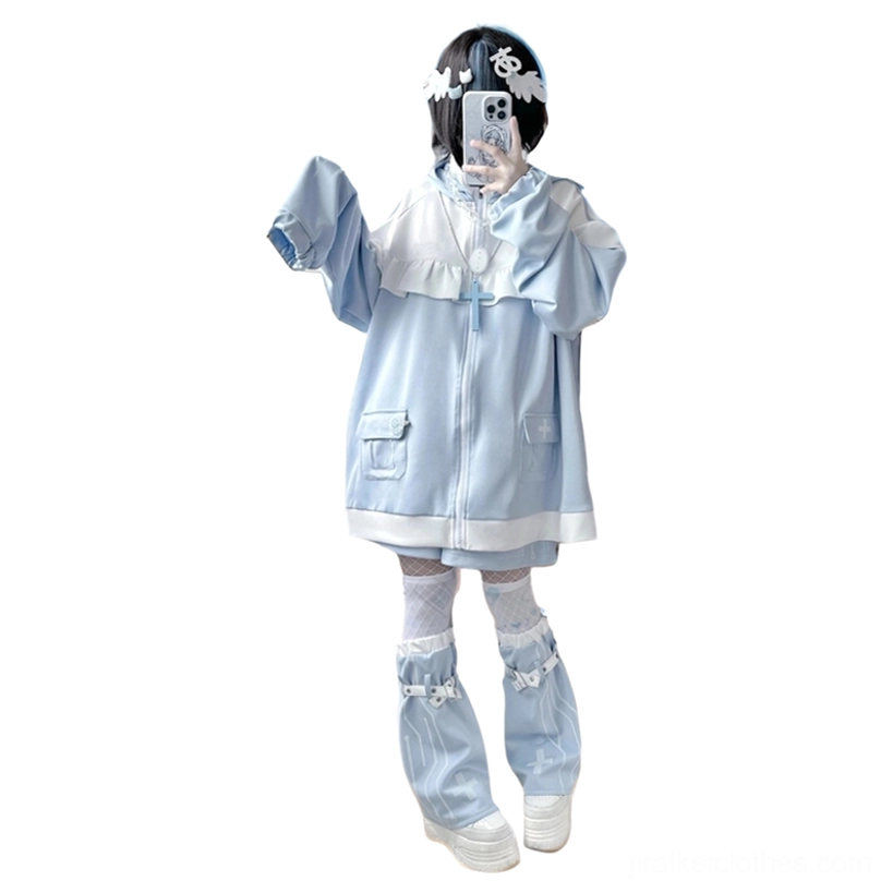 Tenshi Kaiwai black and purple jacket leg warmers color variant full body model shot showing alternative color scheme option