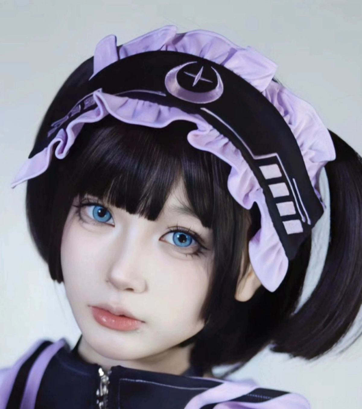Black and Purple Tenshi Kaiwai Jirai Kei hair band with crescent moon design matching sports set color-block aesthetic standalone accessory